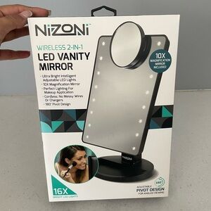 NIZONI LED Vanity Makeup Mirror Wireless 10X Magnifying Mirror w/ Lights NWT